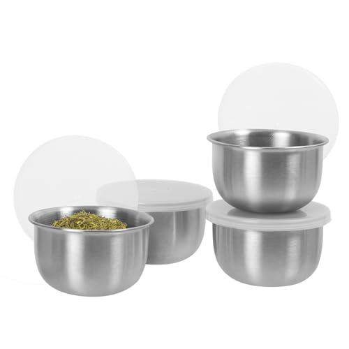 La Mejor Recopilación de Salsera los mejores 10. 45 OGGI - Juego de 4 cuencos de acero inoxidable, 4 onzas líquidas con tapas, cuencos ideales para sal y pimienta, mini cuencos de almacenamiento, tapa blanca