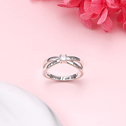 DAOCHONG 925 Sterling Silver I Am Enough I Am Worthy I Am Strong I Am Loved Ring for Women4