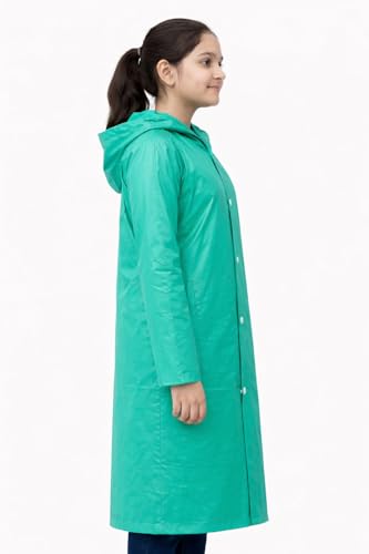 Image of Nephar Kids Boys & Girls Waterproof Hooded Raincoat | Long Length PVC Rain Wear Jacket | Lightweight Full Sleeve Button Closure Monsoon Coat