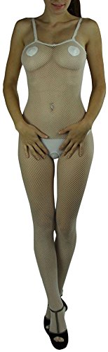 Image of ToBeInStyle Women's Bodystocking Crotchless Peek-A-Boo Fishnet Lace Bodysuit