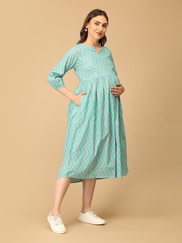 Image of The Mom Store Maternity and Nursing Dress | Pre and Post Pregnancy Dress | Zipper /Button Opening | Causal Wear | Trendy Stylish Causal Dresses for New Moms