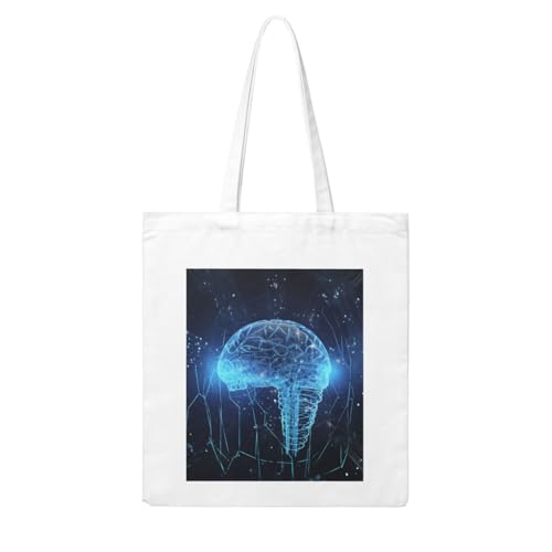 Artificial Intelligence Brain Large Canvas Tote Bag Cute Travel Shoulder Bag Reusable Washable Shopping Grocery Bags For Women Men