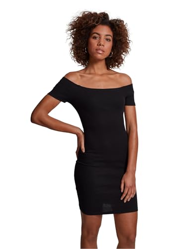 Urban Classics Damen Kleid Ladies Off Shoulder Rib Dress, Schulterfreies Kleid für Frauen, Slim Fit, erhältlich, Größen XS-5XL
