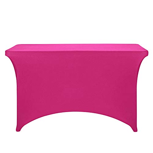 Image of FORLIFE Spandex Table Cover - Fitted 4ft Rectangular Tablecloth for Weddings & Banquets, Stretch Patio Cover (Fuchsia)