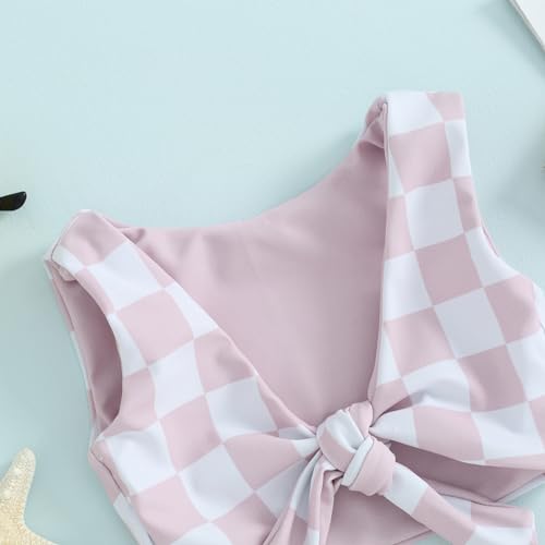 Dewadbow YXZZNBLJTQC3YSP36SA4 Toddler Baby Girl Two Piece Swimsuit Checkered Print Knotted Swim Top And Bottom Tankini Bikini Set Kid Bathing Suit thumb #2