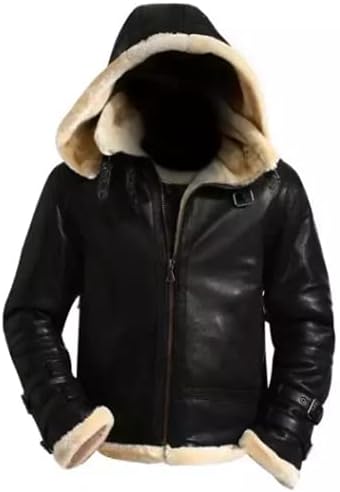 LAPAZO B3 Leather Bomber Jacket with Real Shearling Detachable Hood
