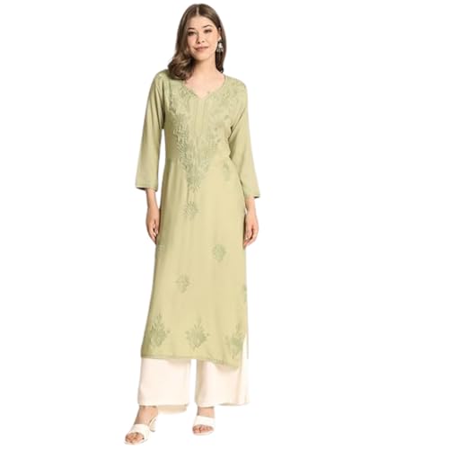 VAIRAGEE Women's Rayon Straight Cut Round Neck Kurta with Beautif...