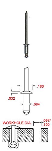 3/16 X 5/16 Aluminum Structural 100° COUNTERSUNK Blind Rivet, Plain Finish, .125-.331 Grip Range (Pack of 100)
