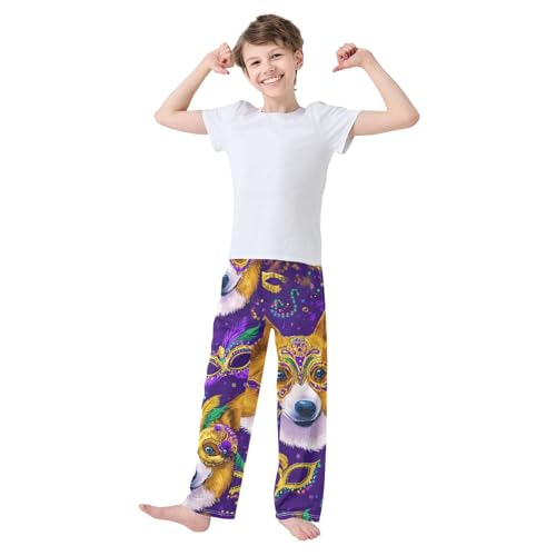 Corgi Dog Confetti Beads Boys Long Pants Soft Trousers Elastic Waist Kids Lounge Bottoms with Pockets S-XL3