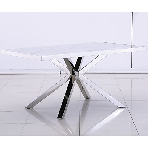 Azhome Modern Dining Room Table With Silver Stainless Steel Metal X-Base In Silver Grey #TOP5