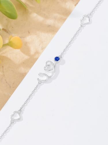 Dorunmo Stethoscope Bracelet 925 Sterling Silver Nurse Stethoscope Bracelet with Birthstone Graduation Jewelry Gifts for Nurse Doctor Medical Student2