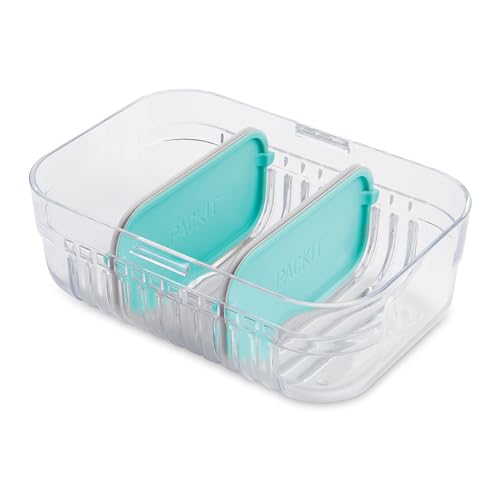 PackIt Mod Lunch Bento Food Storage Container, Mint Green, Shatterproof Crystal Clear Base, with Leak-resistant Dividers and Lid, Microwavable, Dishwasher Safe, Perfect for Meal Prep