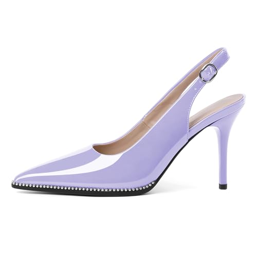 Image of SAMMITOP Women Slingback Heels Stilettos Closed Pointed Toe High Heel Silver Beaded Pumps Comfortable 3.5 Inch High Heels for Women Dressy Shoes