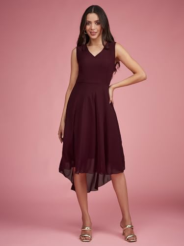 Image of Miss Chase Women's Round Neck Sleeveless Polyester Ruffled Knee- Length Dress
