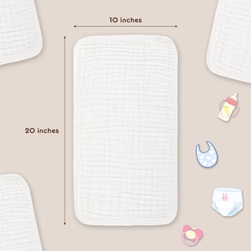 Muslin Burp Cloths Set for Babies 100% Cotton Baby Washcloths, Large 20''x10'' Extra Absorbent and Soft 10 Pack for Boys & Girls White2