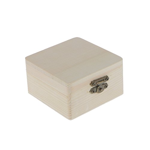 Phenovo - Joyero cuadrado de madera, sin pintar, con cerradura retro, para decorar o como caja de regalo