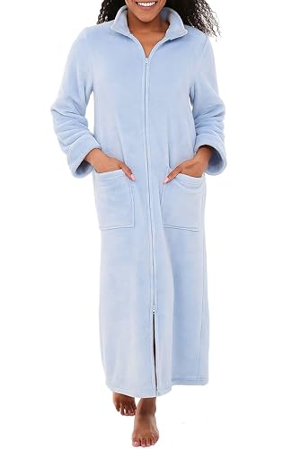 Image of Alexander Del Rossa Long Zip Up Robes, Plush Zipper Robes for Plus Size, Housecoats Zipper Front