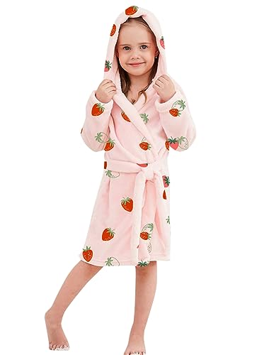Image of Umeyda Girls Fleece Hooded Robes, Warm Printed Bath Robe for Kids Soft Fuzzy Bathrobe for Gifts