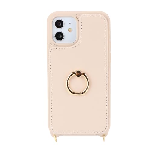 Image of for iPhone 11 Phone Case with Card Holder and Strap for Women,Crossbody Lanyard,Kickstand Ring Stand,Snap Clasp,Phone Wallet Cases 6.1 inch(Beige)
