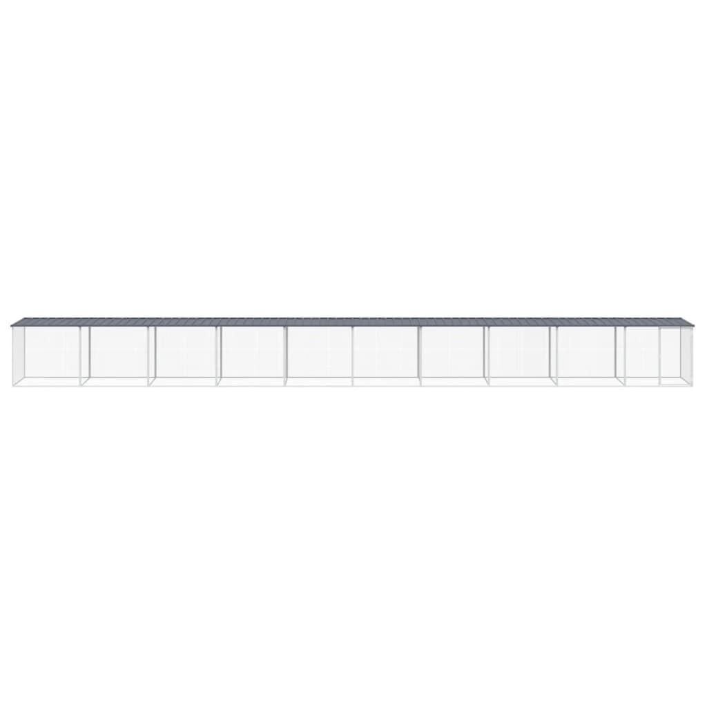 Gabbia per polli con tetto, 1003 x 98 x 90 cm, in acciaio zincato, set da 10 | Grande recinto da giardino modularmente espandibile con porta richiudibile per galline e piccoli animali