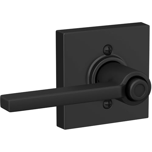 Image of SCHLAGE Latitude Bed /Bath Privacy Door Handle with Lock, Matte Black | Interior bedroom or bathroom door lever with push button lock, Reversible, Easy install, Certified durability, Universal fit
