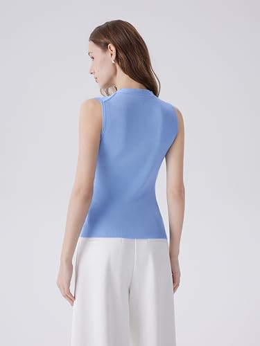 Image of SUUKSESS Women Sleeveless Sweater Tops Summer V Neck Button Down Vest Tops Business Casual Work Shirts