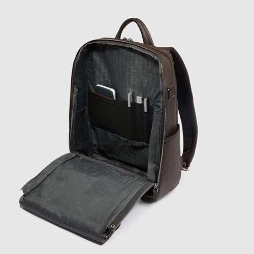 Piquadro - Leather Backpack Laptop 14" - Men - Tan Colour - Image 4