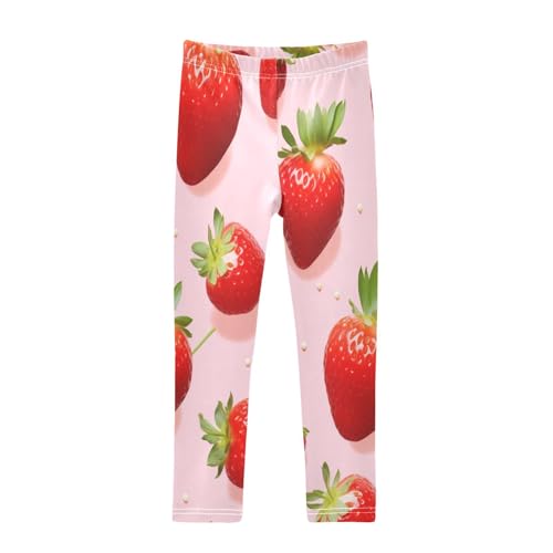 Bolaz Toddler Girls Leggings Printed Yoga Pants Leggings Strawberry Pink Background for Kids