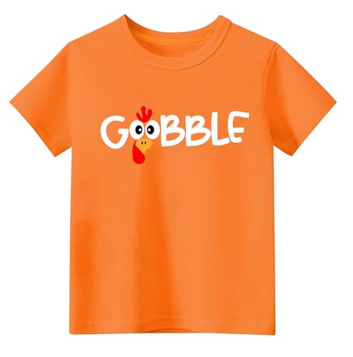 Sineeko Thankful Grateful Blessed Shirts Toddler Boys Girls Thanksgiving Gobble T-Shirt Kids Turkey Face Tees Tops Clothes Gift Orange 2T
