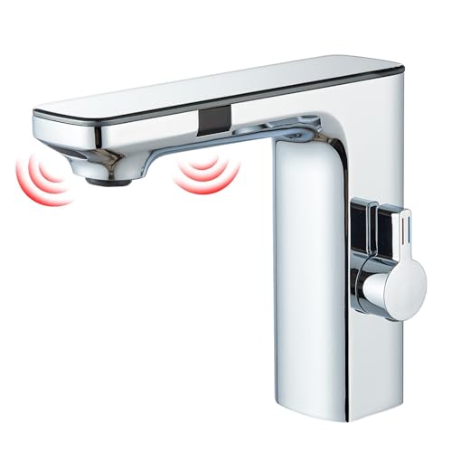 Hevenaov Infrarot Sensor Wasserhahn Bad Chrom, Automatisch Sensor Mischbatterie Bad Digitalanzeige Bildschirm Warmes Kaltwasser Mischbatterie Armatur Waschbecken