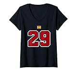 Photo Gallery donna 29 numero college stile vintage rosso bianco spagna bandiera maglietta con collo a v Photo Gallery donna 29 numero college stile vintage rosso bianco spagna bandiera maglietta con collo a v