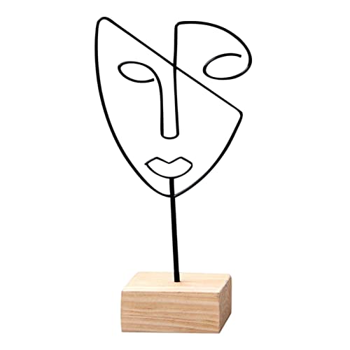 Duiaynke Figura moderna Cara Esculturas Abstractas Cara Humana Contorno Línea Metal Figura Arte Decoración (Negro)