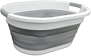 Large 40 Litre Oval Collapsible Laundry Basket - Foldable Storage Container/Organiser - Portable Washing Tub - Space Saving Laundry Hamper - Perfect For Laundry Bedroom Storage or Bathroom