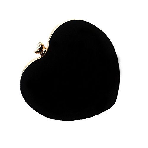 Danse Jupe Women Velvet Heart Shape Clutch Evening Bag Tote Chain Shoulder Purse Black #TOP4