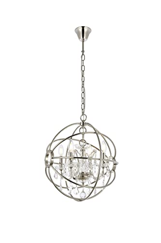 Elegant Lighting Geneva Collection 4-Light Pendant Lamp With Royal Cut Crystals, Polished Nickel Finish #TOP1