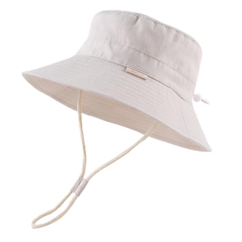 Bamery Baby Toddler Girls Bucket Hat Newborn Sun Hats for Boys Classic Infant Summer UV Protection Hats Kids Beach Cap (Beige, 50)