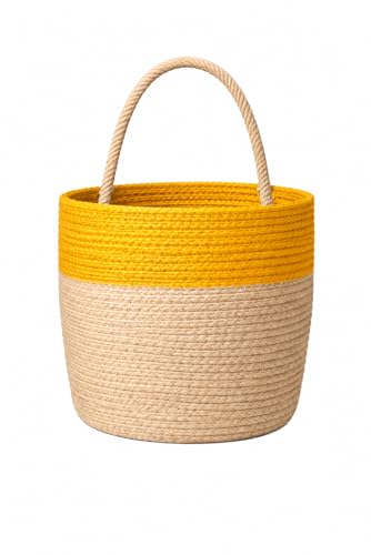 Image of JASMEY HOMES Wall Hanging Jute Basket for Vegetables /Newspaper Storage Box for Home /Milk Basket for Main Door Hanging (Color-Yellow)