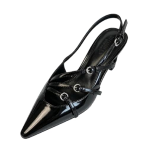 Escarpins slingback cuir verni talon bas sandales femmes chic