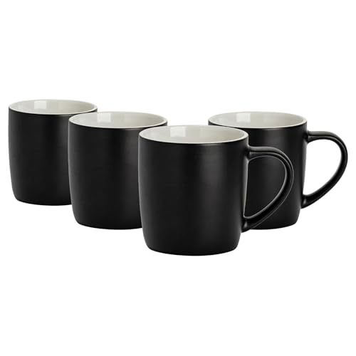 Argon Tableware Coloured Coffee Mugs - Matte Black - 350ml - Pack of 4 - Matt Ceramic Stoneware Latte Cappuccino Cups Hot Chocolate Cups Colourful Mug Set with Handle