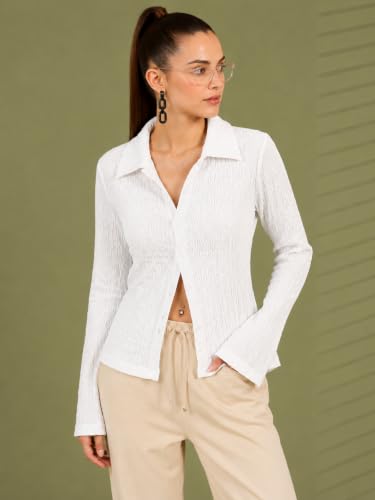 Image of FYLTR Women's Crinkle Shirt | Slim Fit | Spread Collar | Full Sleeve
