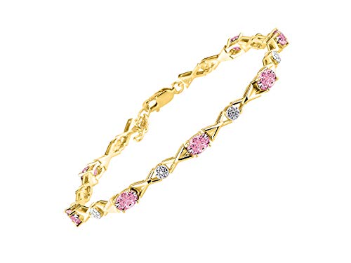 Image of Rylos Bracelets for Women Yellow Gold Plated Silver XOXO Hugs & Kisses Tennis Bracelet Gemstone & Genuine Diamonds Adjustable Fit 7 inch-8 inch Wrist, 10 Gorgeous 6X4MM Jewelry for Women Friendship Bracelets