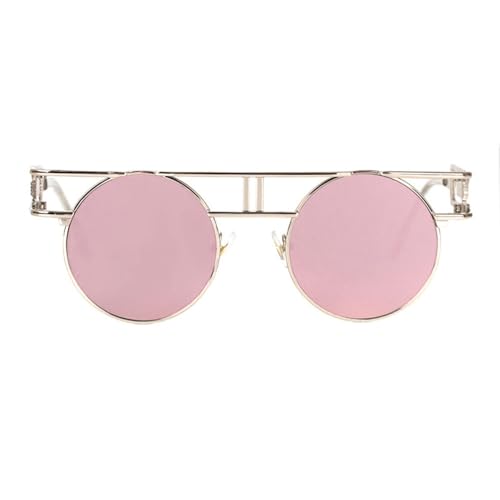 Lunettes de soleil rondes miroir rose C12 au design grand format pour femmes et hommes