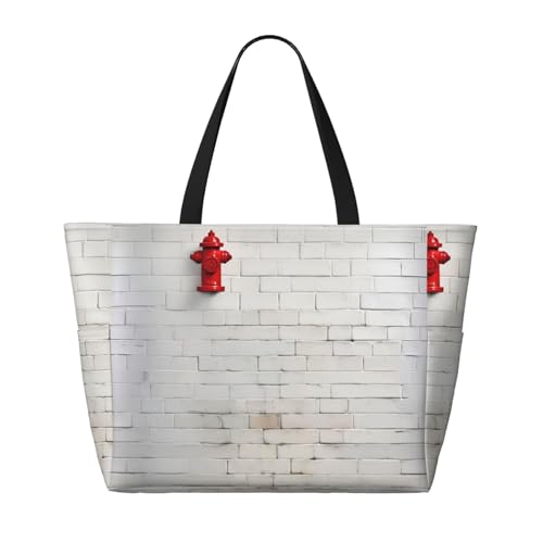 Old White Brick Wall Print Beach Tote Bag Large Travel Bag With Zipper And Pockets Lightweight Gym Bag2