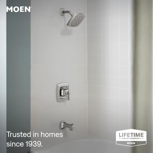 Image of Moen Conway Spot Resist Brushed Nickel Bathroom Shower Trim Kit with Square Showerhead, Handle, Tub Spout, and Posi-Temp Valve Included, 82922SRN