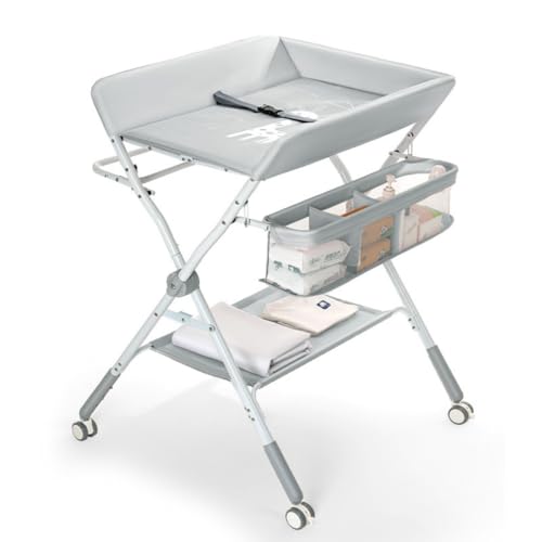 La Mejor Lista de Cambiadores disponible en línea. 48 Verdthos Cambiador de Pañales, Cambiador para Bebe Portatil con Ruedas, Altura Ajustable Organizador Móvil con Gran Espacio de Almacenamiento