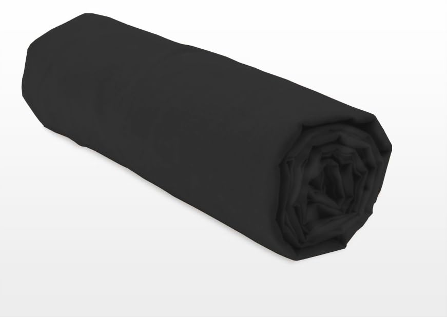 Home Linge Passion 100% Cotton Fitted Sheet, 57 Thread Count, Size 160 x 200 cm, Black, 35 cm Deep Weave, Soft, Breathable - Image 4