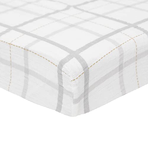 Little Unicorn Grey Plaid Fitted Crib Sheet | 100% Cotton Muslin | Super Soft | Sized For Standard Baby Crib & Toddler Mattress | Machine Washable | 52” X 28” X 6” #TOP1