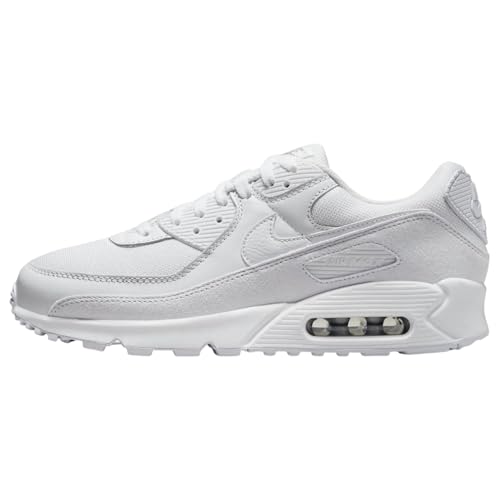 Nike Air Max 90 DQ4071 101 - Zapatos de moda para hombre, Blanco/Blanco-Metálico Plata, 41 EU