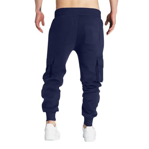 Men's Cargo Joggers Elastic Waist Thickened Warm Athletic Pant Straight Leg Breathable Tactical Pants with Pockets2