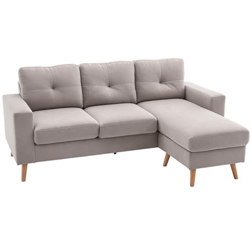 HOMCOM Sofá esquinero de tela de lino, sofá de 3 plazas, chaise longue reversible izquierda o derecha, 193 cm, diseño escandinavo, para salón, apartamento, pequeño espacio, patas en bos macizo, gris